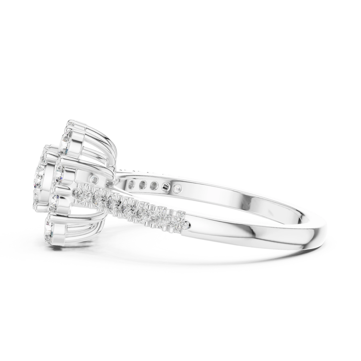 Cushion Cluster Large Stone Halo Moissanite Ring in white 925 sterling silver, view 3
