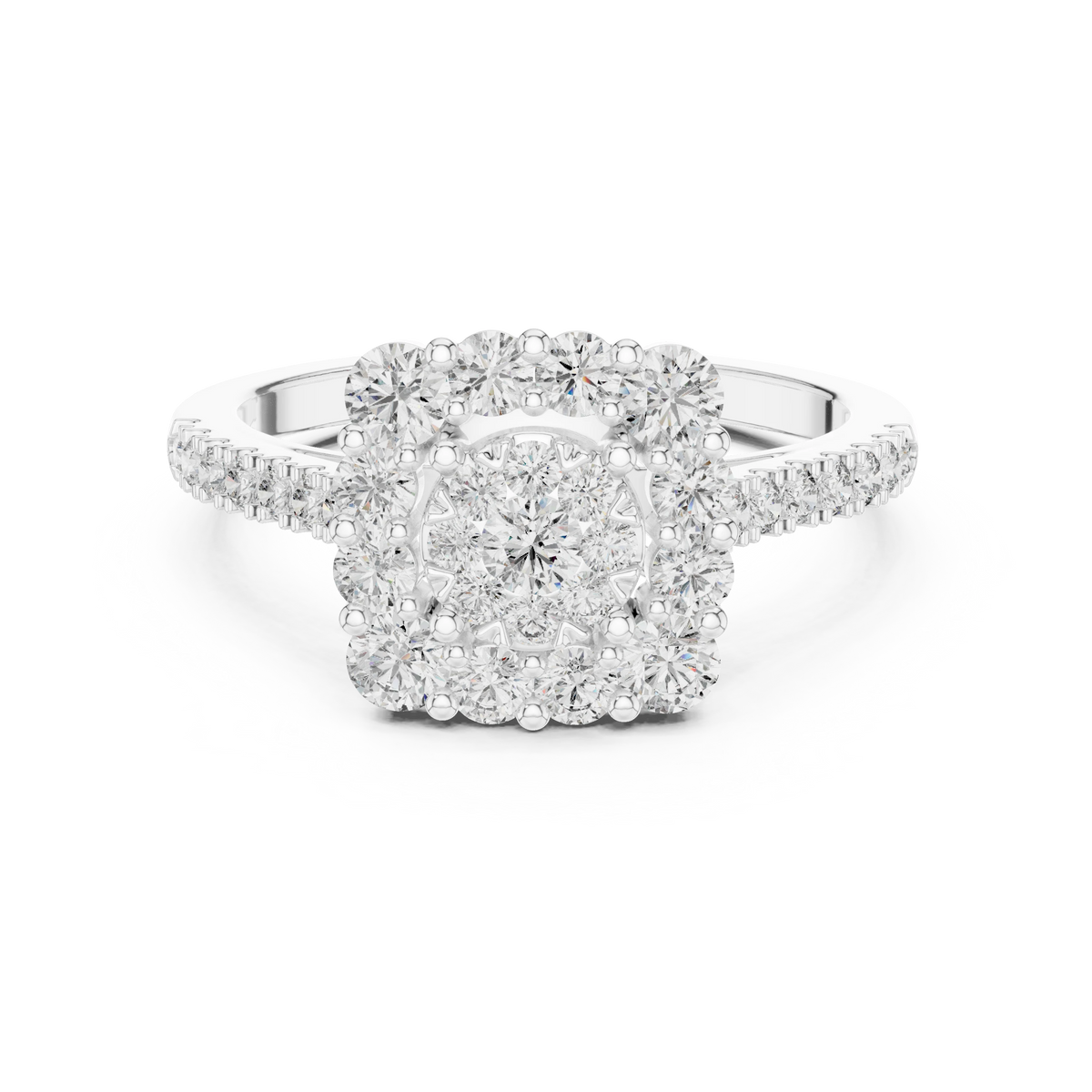 Cushion Cluster Large Stone Halo Moissanite Ring in white 925 sterling silver, view 4