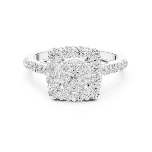 Cushion Cluster Large Stone Halo Moissanite Ring in white 925 sterling silver, view 4