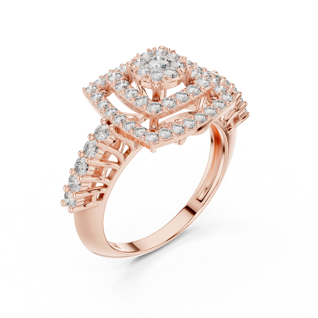 Tiered Cushion Double Halo Cluster Moissanite Ring in rose 925 sterling silver, view 2