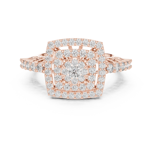 Tiered Cushion Double Halo Cluster Moissanite Ring in rose 925 sterling silver, view 4
