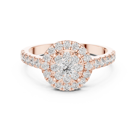 Round Cluster Halo Pavé Moissanite Ring in rose 925 sterling silver, view 4