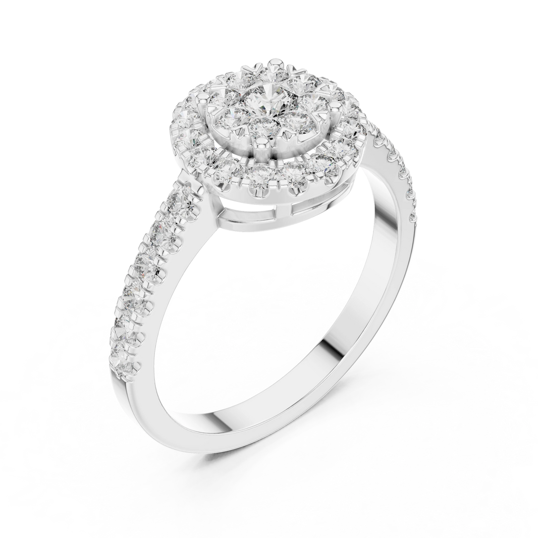 Round Cluster Halo Pavé Moissanite Ring in white 925 sterling silver, view 2