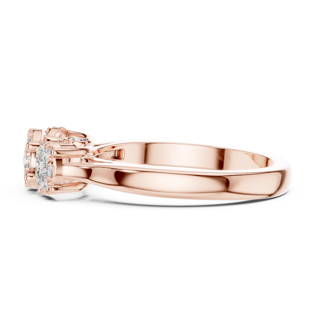 Three Cluster Tapered Band Moissanite Ring in rose 925 sterling silver, view 3