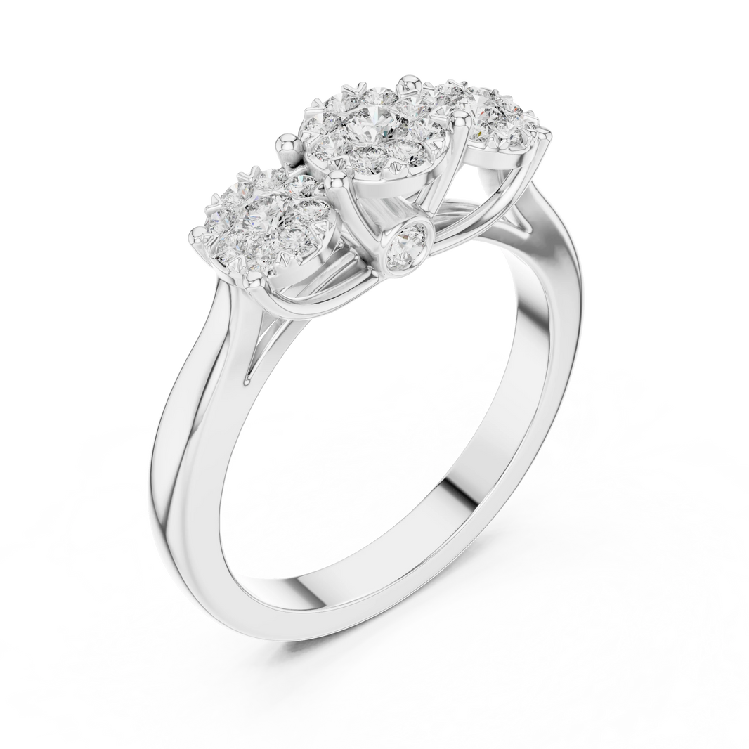 Three Cluster Tapered Band Moissanite Ring in white 925 sterling silver, view 2