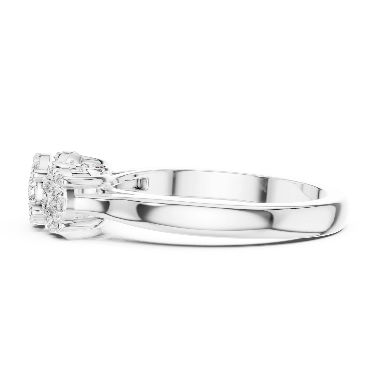 Three Cluster Tapered Band Moissanite Ring in white 925 sterling silver, view 3
