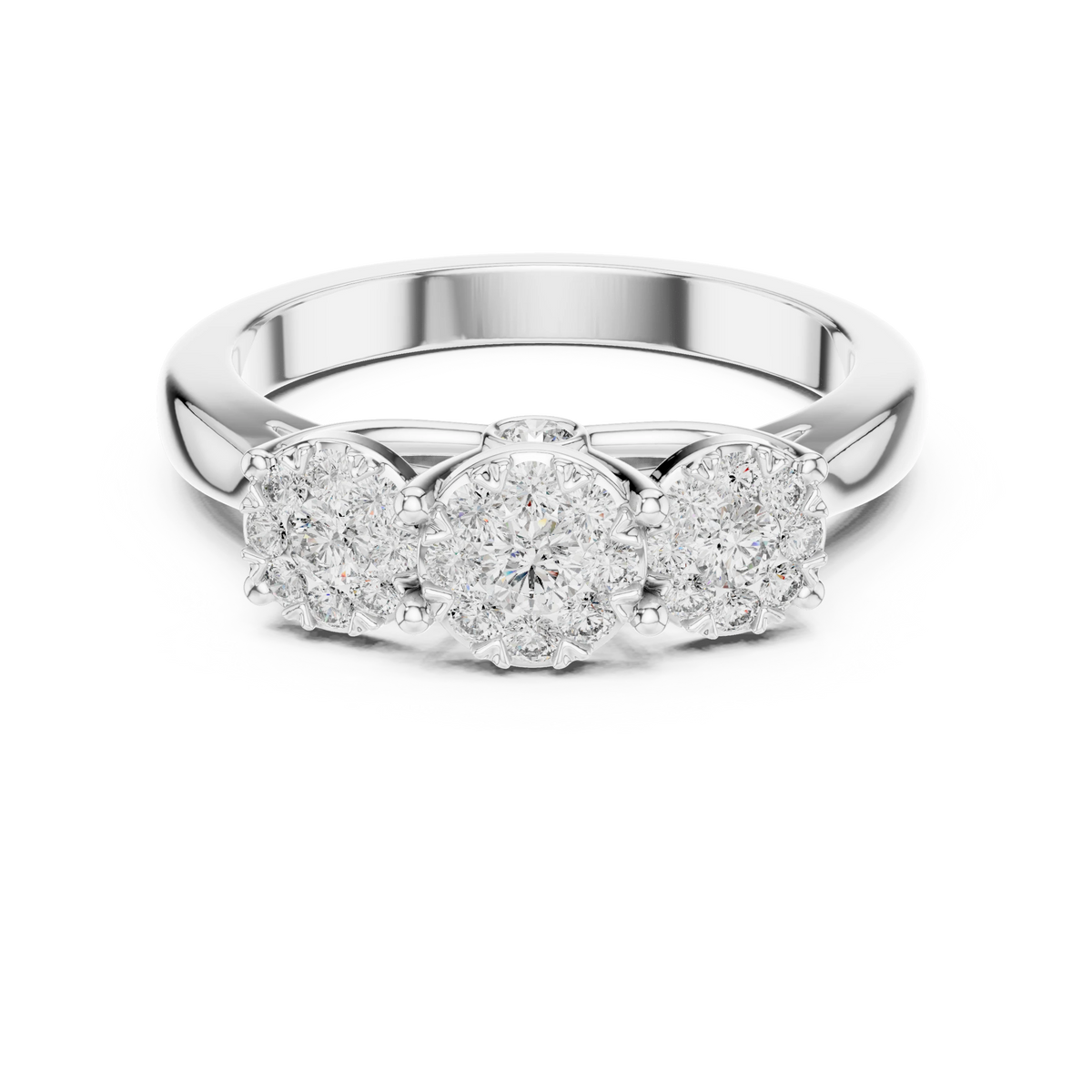 Three Cluster Tapered Band Moissanite Ring in white 925 sterling silver, view 4