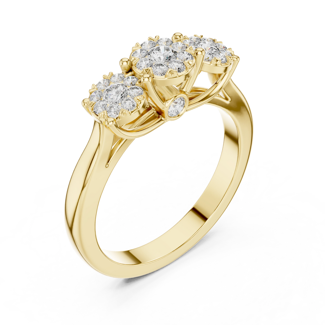 Three Cluster Tapered Band Moissanite Ring in yellow 925 sterling silver, view 2