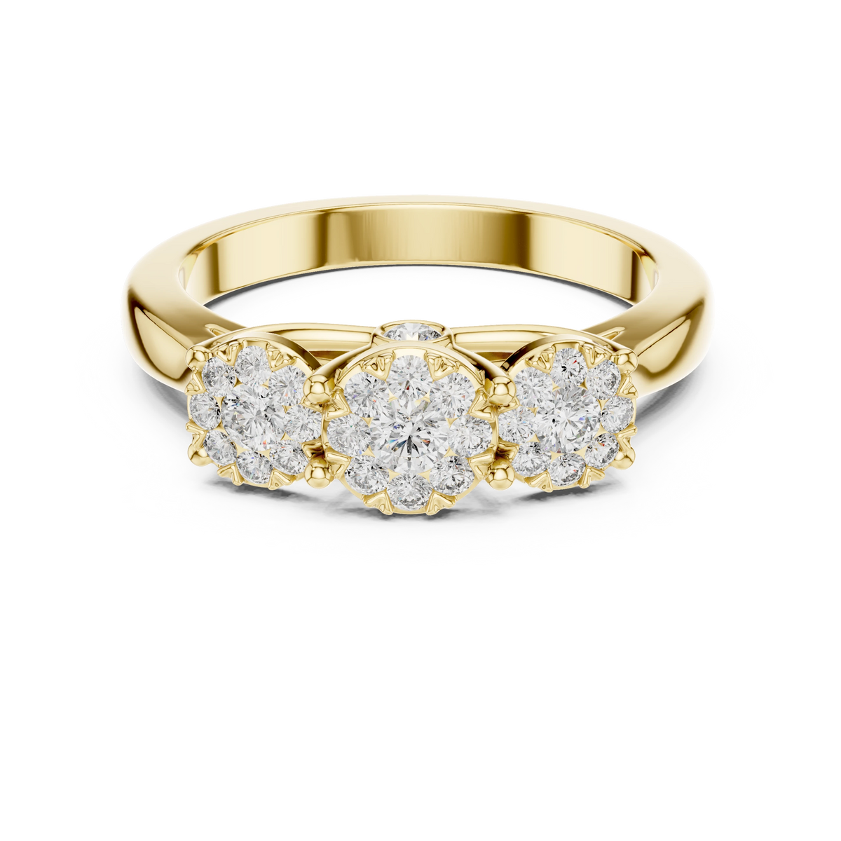 Three Cluster Tapered Band Moissanite Ring in yellow 925 sterling silver, view 4