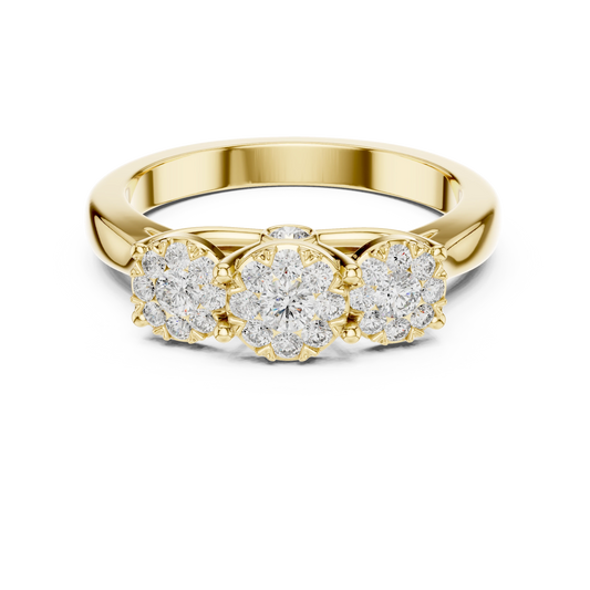 Three Cluster Tapered Band Moissanite Ring in yellow 925 sterling silver, view 4