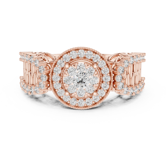 Vintage Milgrain Halo Brick Pattern Shoulder Moissanite Ring in rose 925 sterling silver, view 4