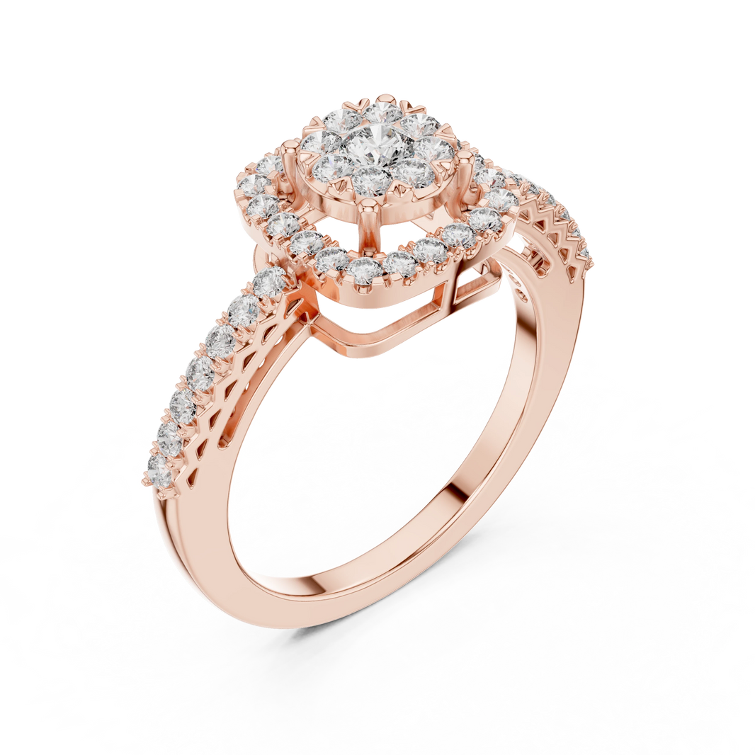 Cushion Halo Cluster Pavé Moissanite Ring in rose 925 sterling silver, view 2