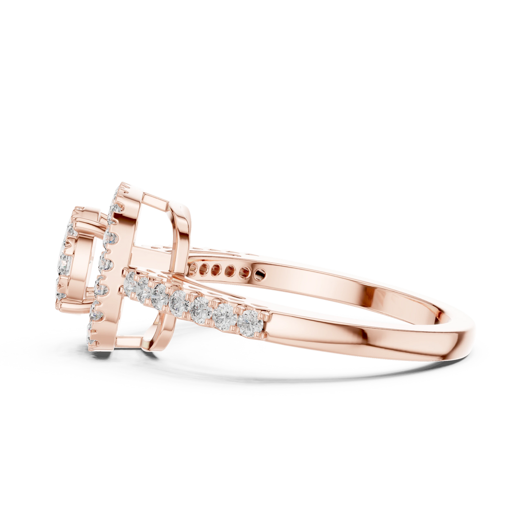 Cushion Halo Cluster Pavé Moissanite Ring in rose 925 sterling silver, view 3