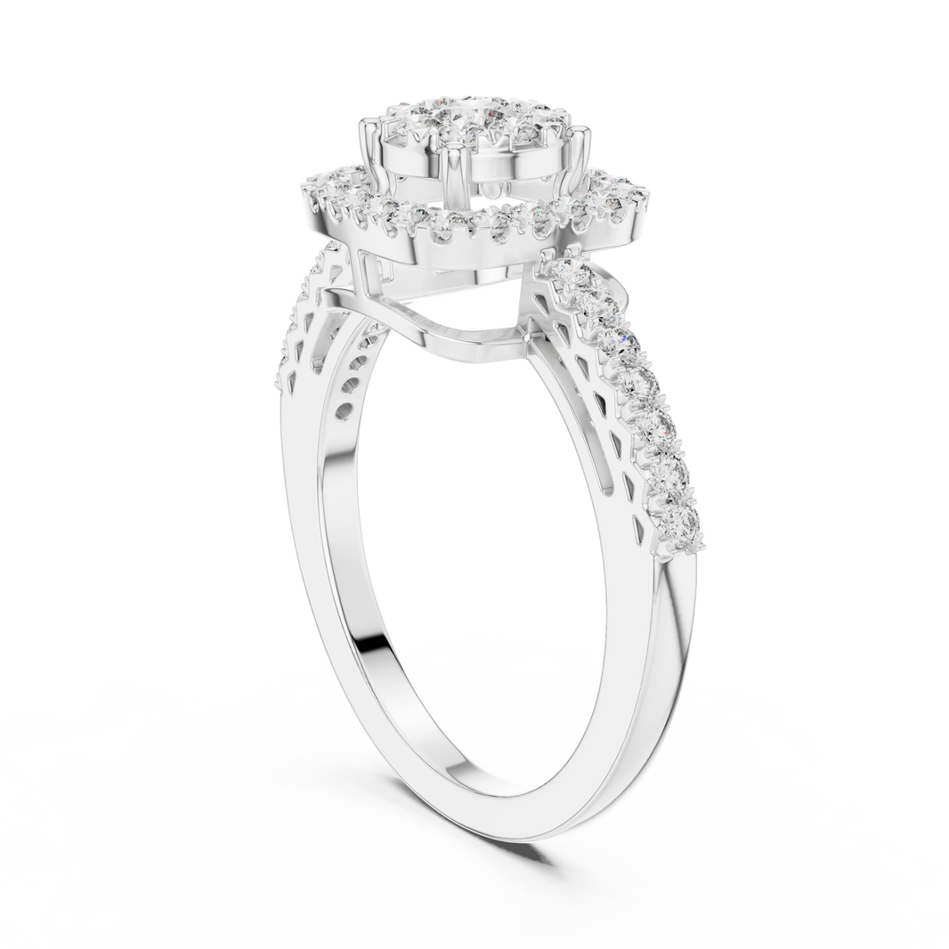 Cushion Halo Cluster Pavé Moissanite Ring in white 925 sterling silver, view 1