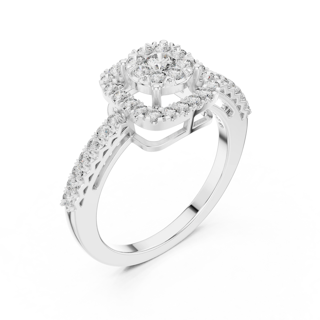 Cushion Halo Cluster Pavé Moissanite Ring in white 925 sterling silver, view 2