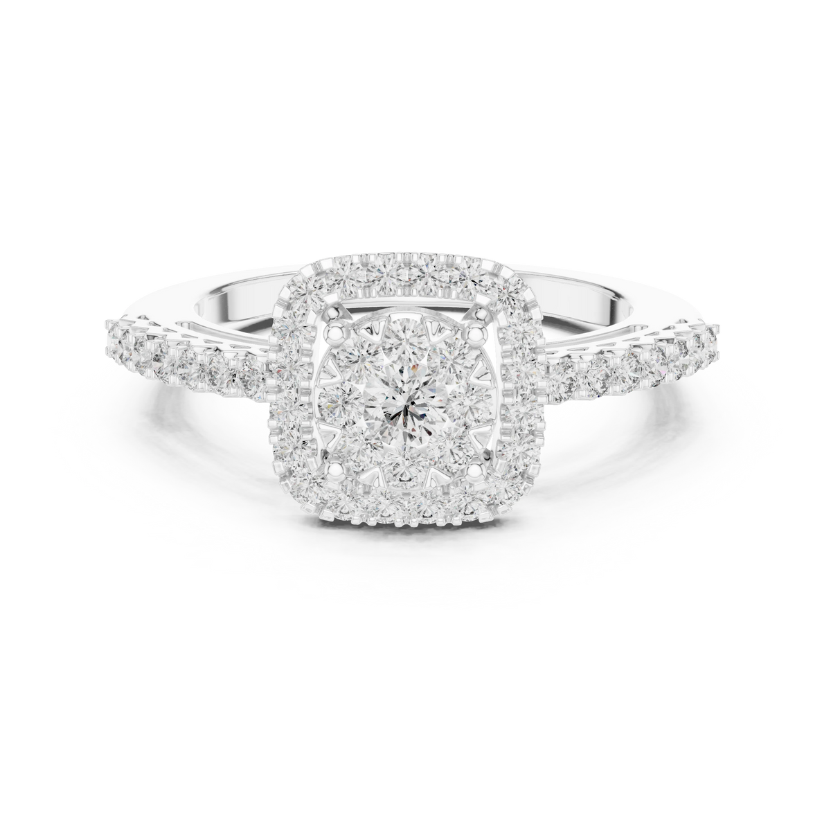 Cushion Halo Cluster Pavé Moissanite Ring in white 925 sterling silver, view 4