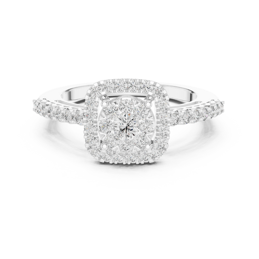 Cushion Halo Cluster Pavé Moissanite Ring in white 925 sterling silver, view 4