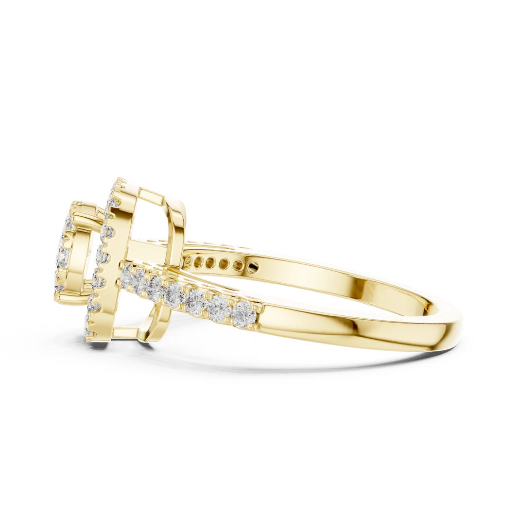 Cushion Halo Cluster Pavé Moissanite Ring in yellow 925 sterling silver, view 3