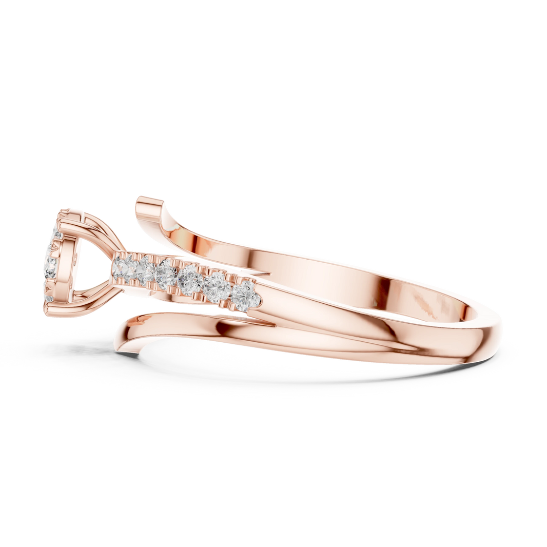Bypass Cluster Curled Tip Split Shank Moissanite Ring in rose 925 sterling silver, view 3