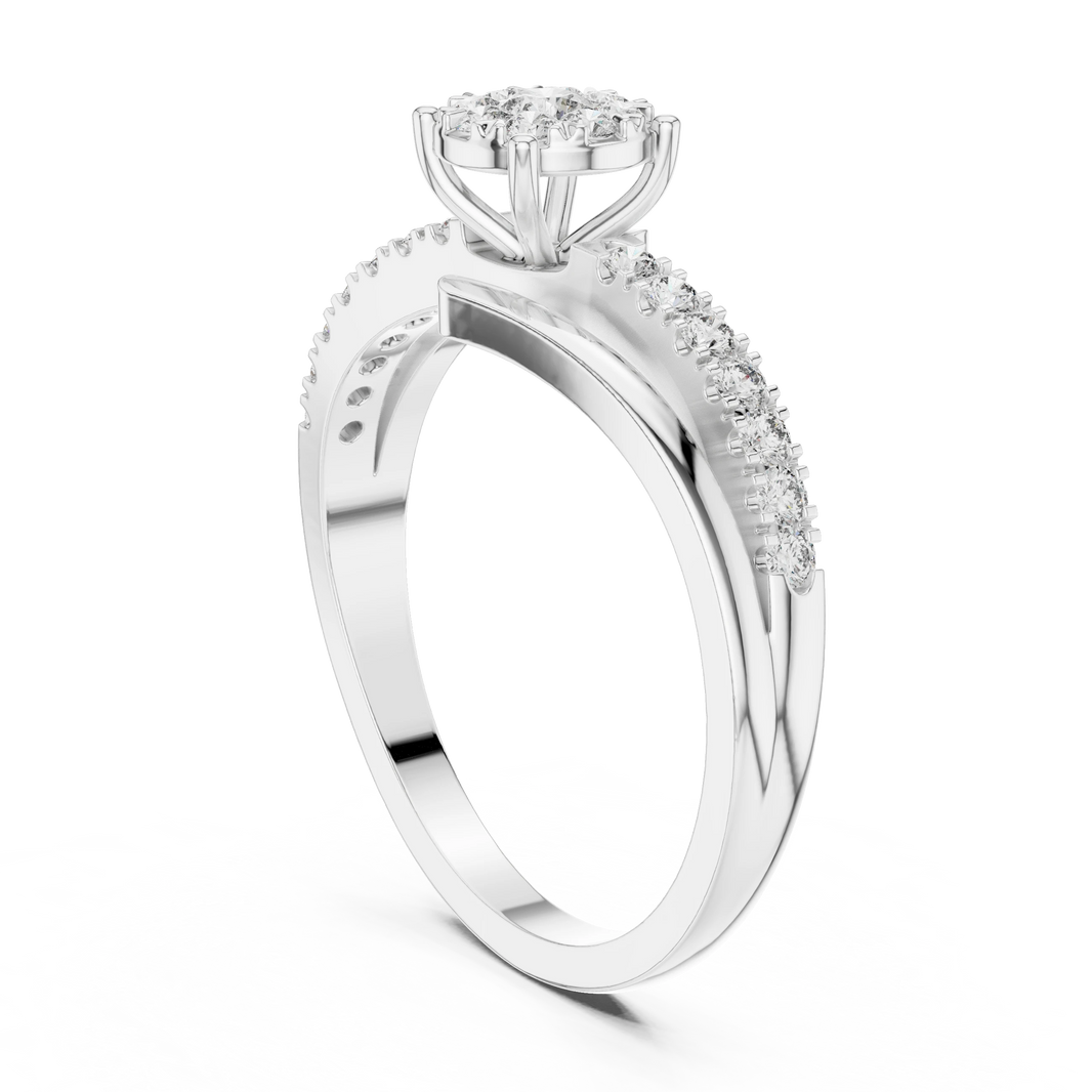 Bypass Cluster Curled Tip Split Shank Moissanite Ring in white 925 sterling silver, view 1