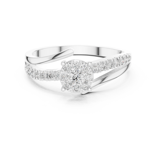 Bypass Cluster Curled Tip Split Shank Moissanite Ring in white 925 sterling silver, view 4