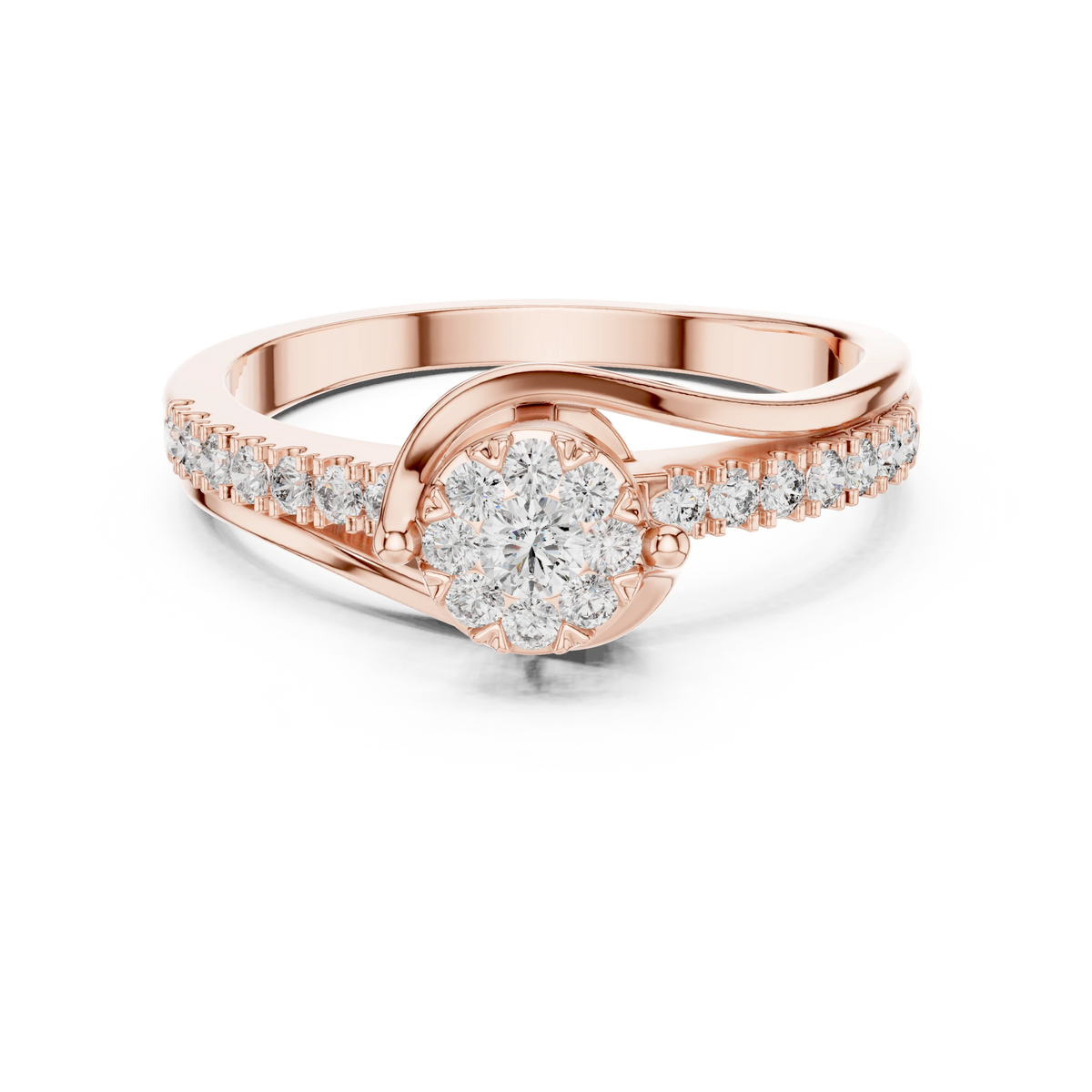 Swirl Wrap Cluster Bypass Moissanite Ring in rose 925 sterling silver, view 4