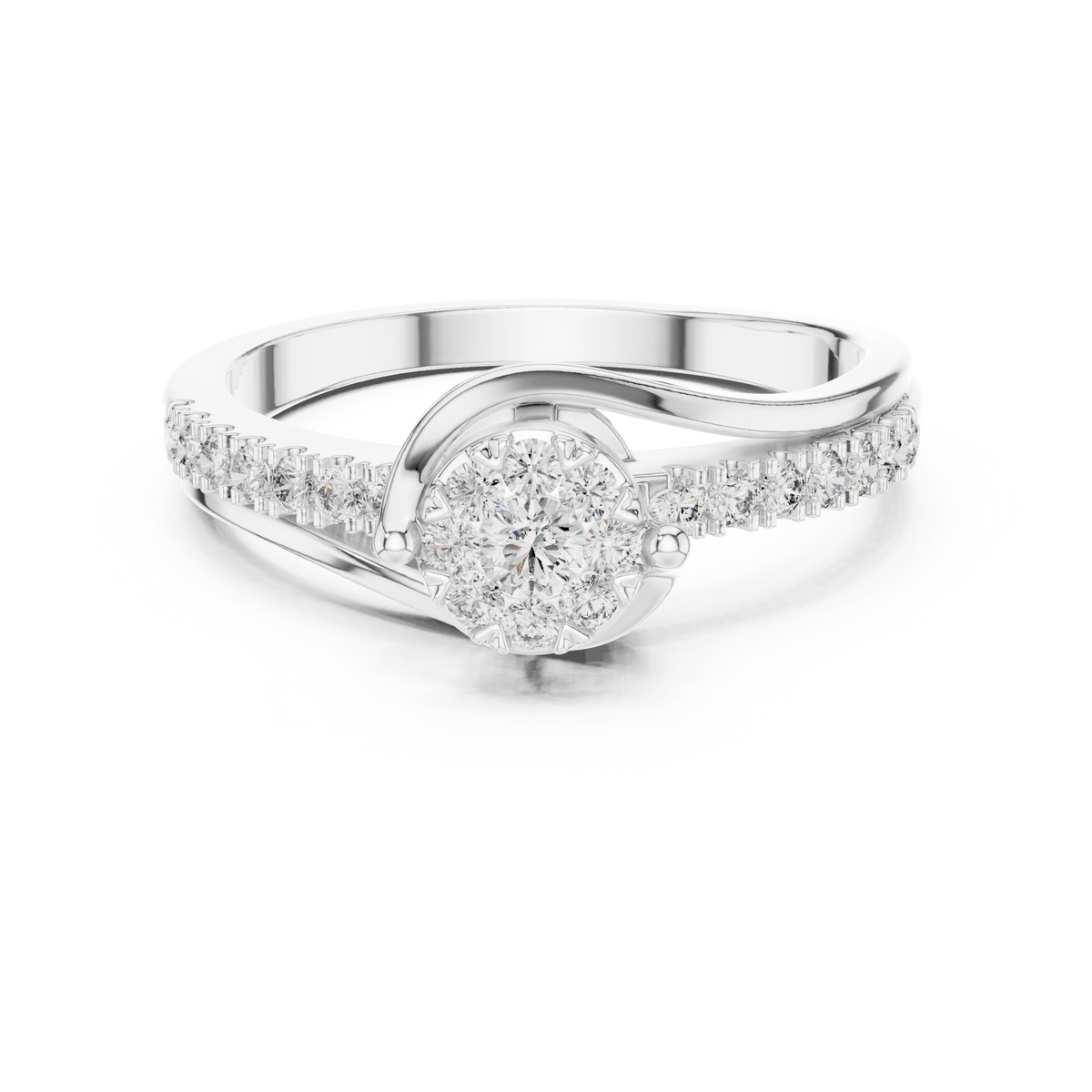 Swirl Wrap Cluster Bypass Moissanite Ring in white 925 sterling silver, view 4
