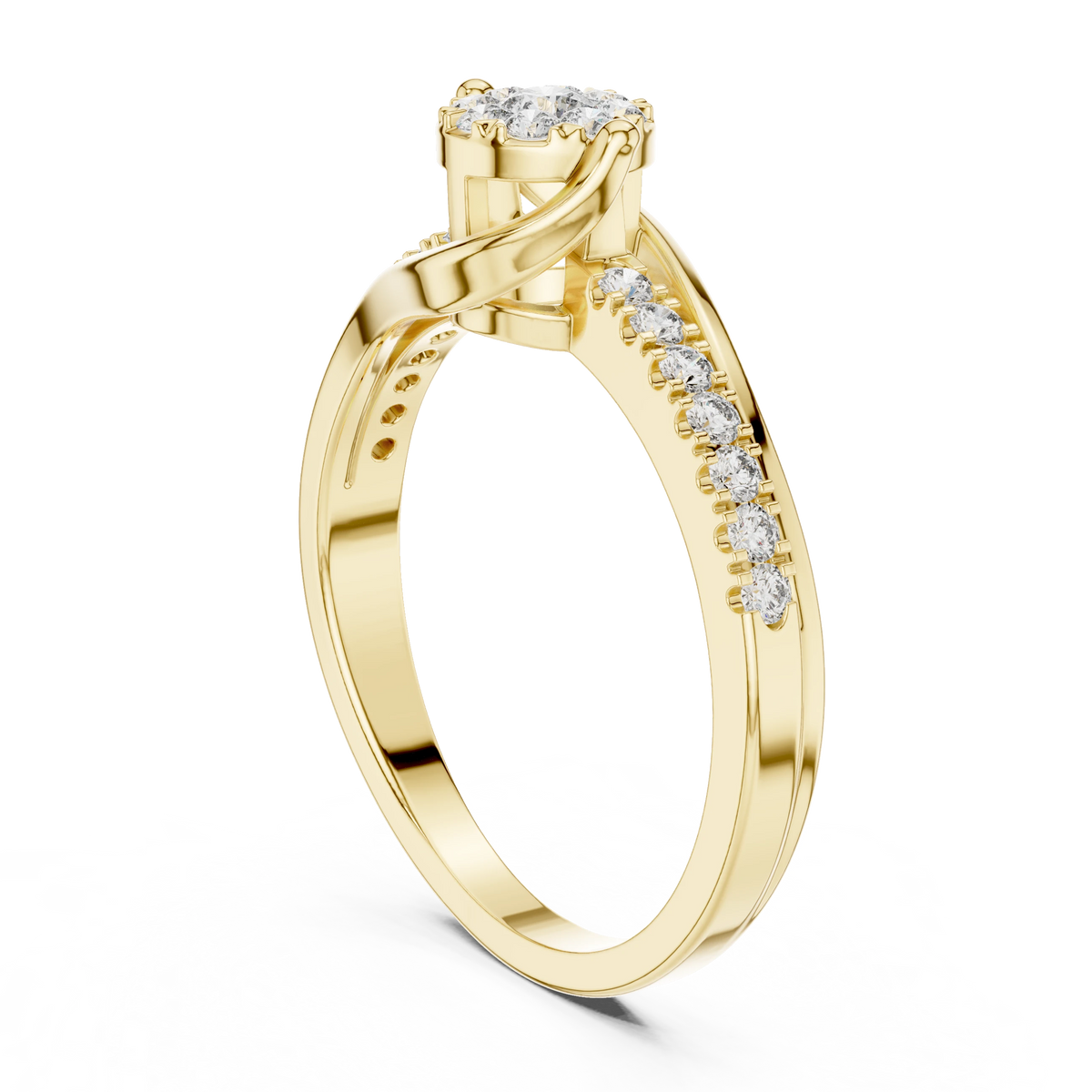 Swirl Wrap Cluster Bypass Moissanite Ring in yellow 925 sterling silver, view 1