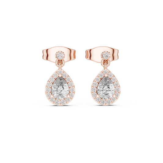 Pear Halo Moissanite Drop Earrings with Round Stud Top in rose 925 sterling silver, view 4