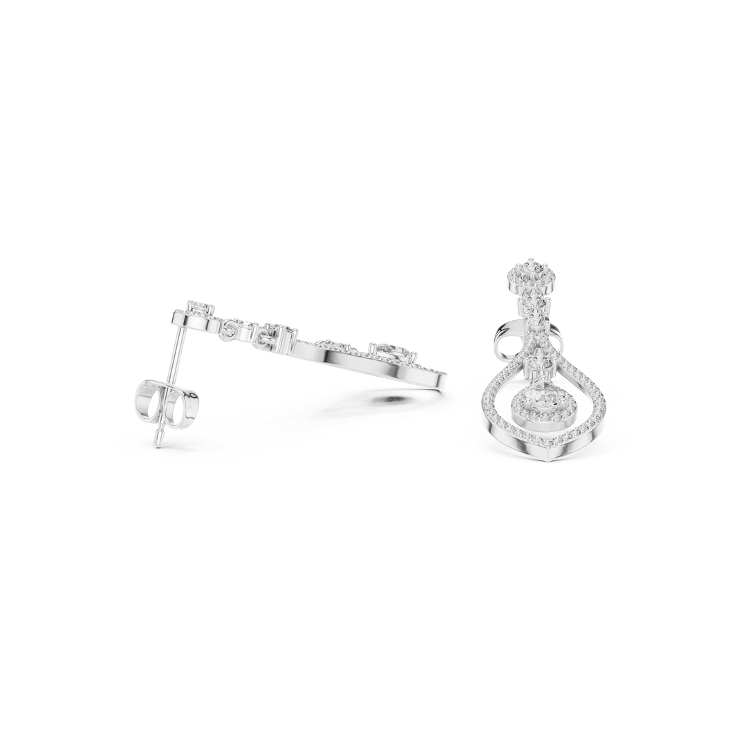 Open Teardrop Pear Halo Moissanite Chandelier Earrings in white 925 sterling silver, view 1