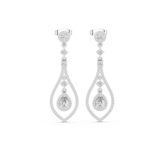 Open Teardrop Pear Halo Moissanite Chandelier Earrings in white 925 sterling silver, view 4