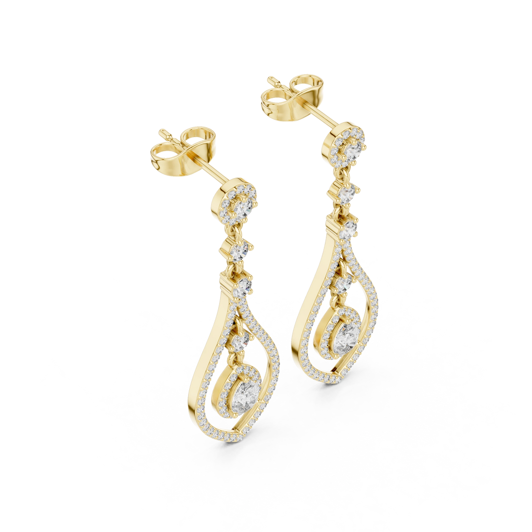 Open Teardrop Pear Halo Moissanite Chandelier Earrings in yellow 925 sterling silver, view 2