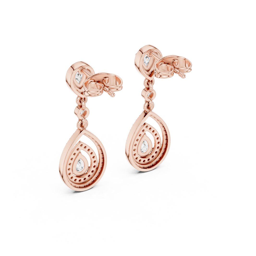Pear Halo Double Teardrop Moissanite Drop Earrings in rose 925 sterling silver, view 3