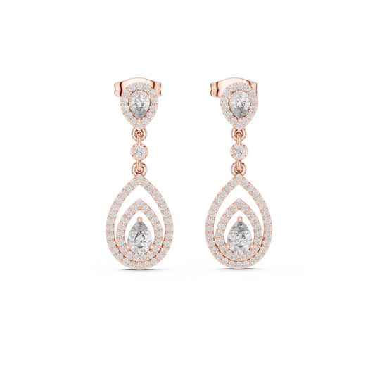 Pear Halo Double Teardrop Moissanite Drop Earrings in rose 925 sterling silver, view 4