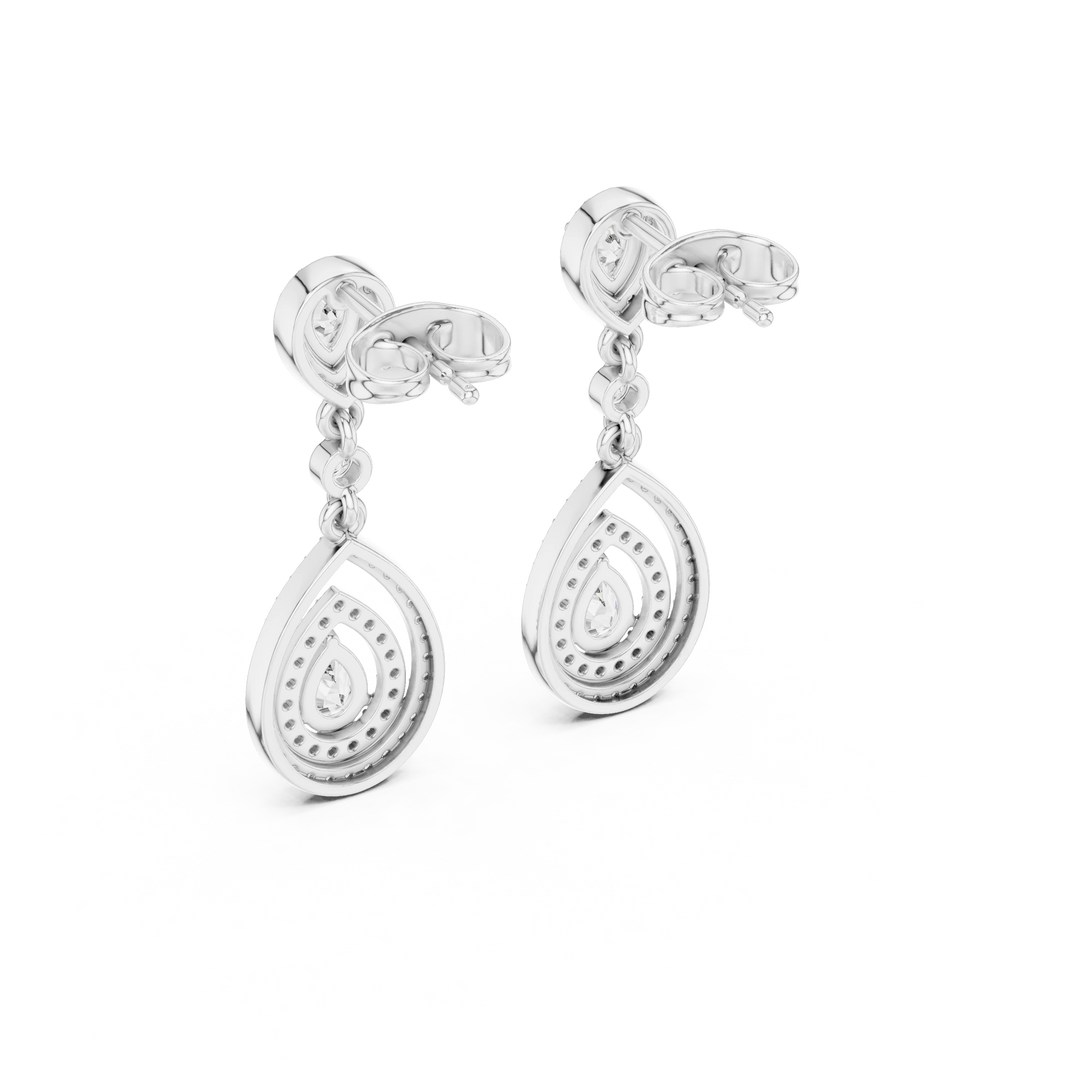 Pear Halo Double Teardrop Moissanite Drop Earrings in white 925 sterling silver, view 3