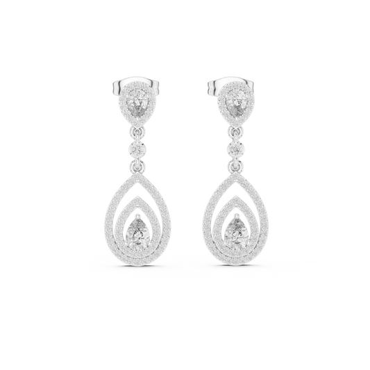 Pear Halo Double Teardrop Moissanite Drop Earrings in white 925 sterling silver, view 4