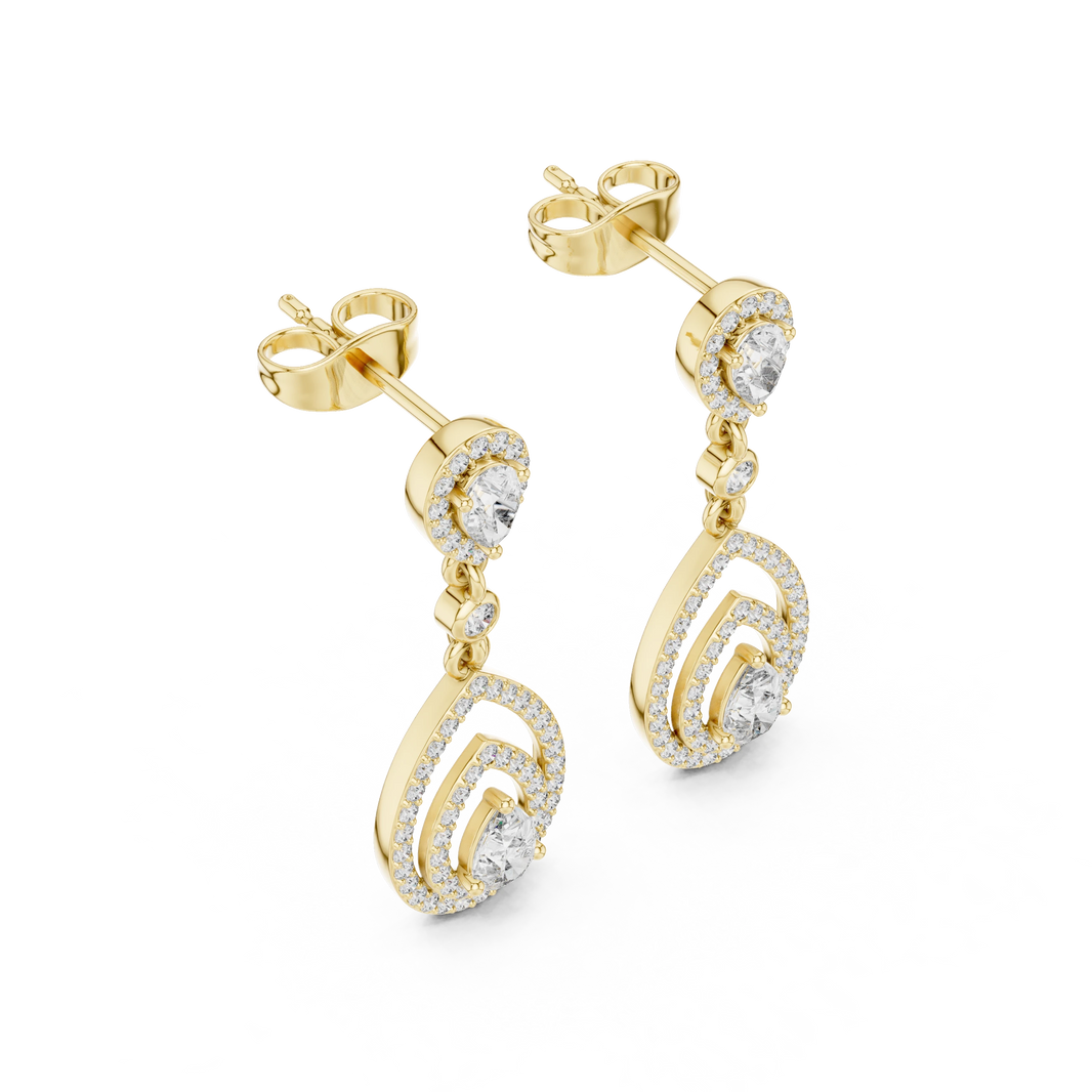 Pear Halo Double Teardrop Moissanite Drop Earrings in yellow 925 sterling silver, view 2