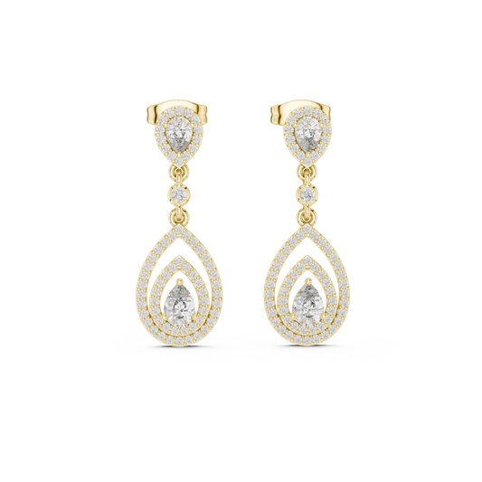 Pear Halo Double Teardrop Moissanite Drop Earrings in yellow 925 sterling silver, view 4