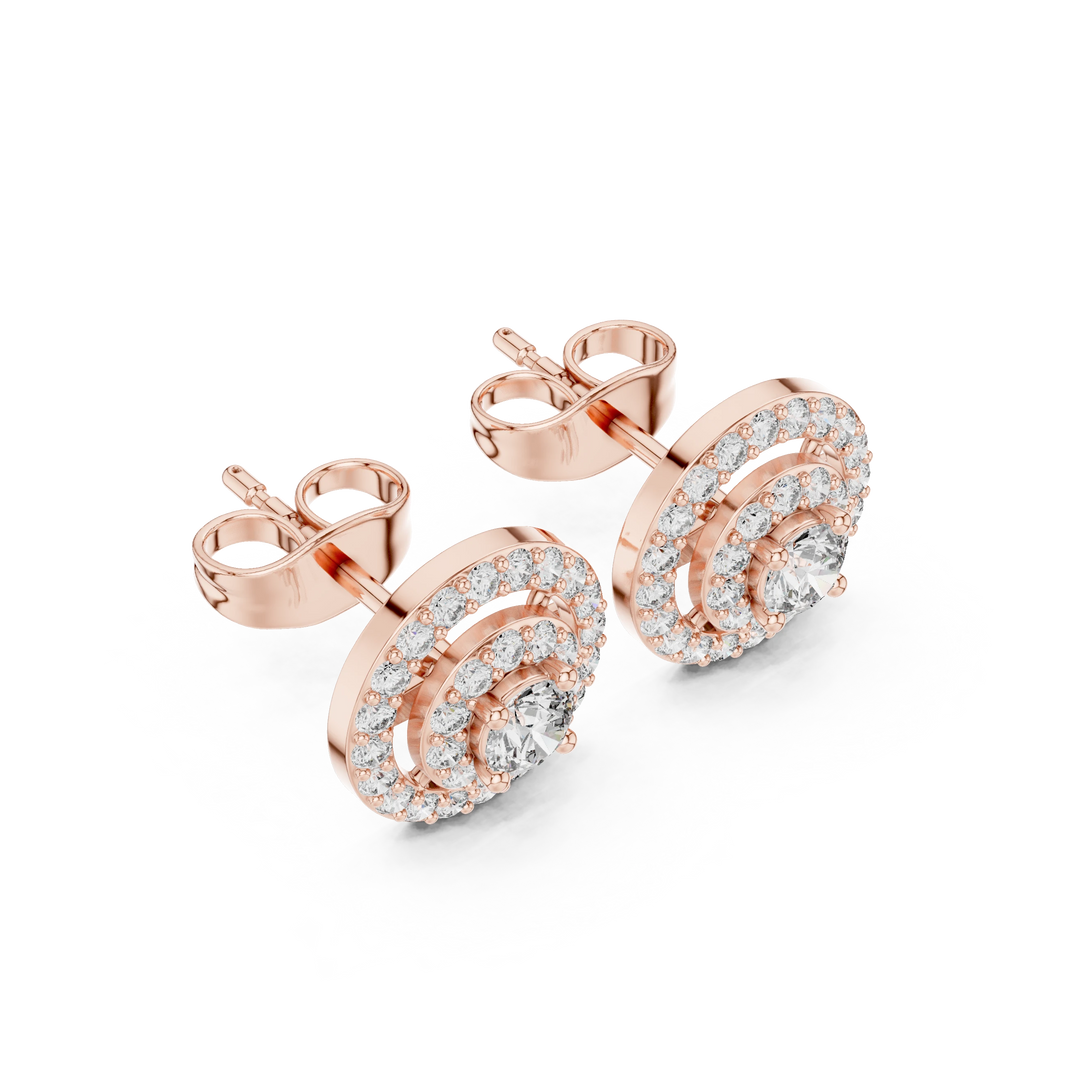 Round Double Halo Moissanite Stud Earrings in rose 925 sterling silver, view 2