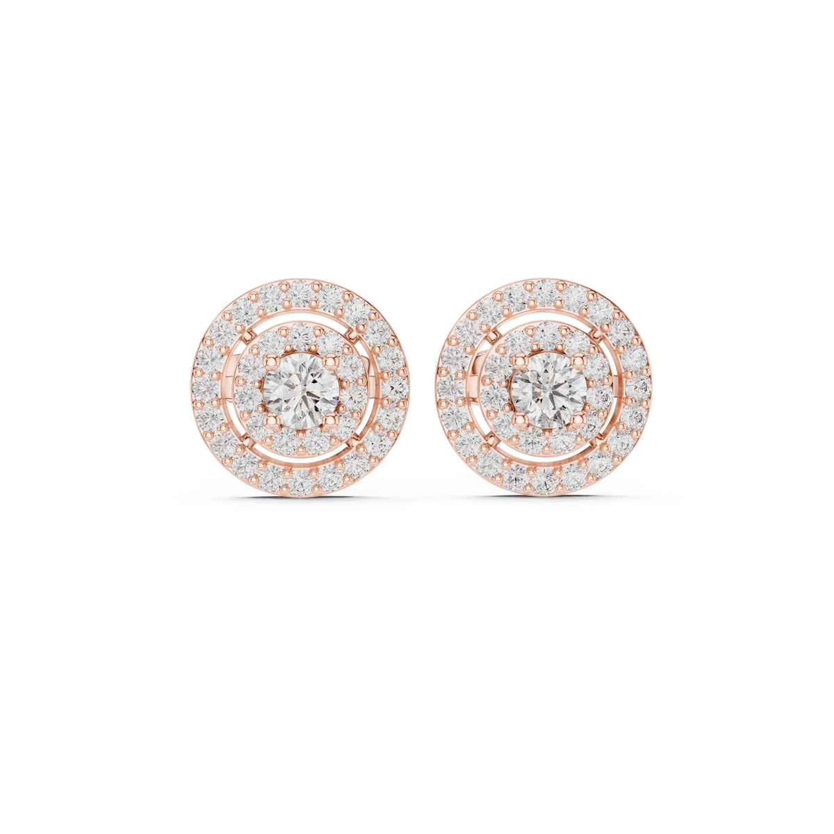 Round Double Halo Moissanite Stud Earrings in rose 925 sterling silver, view 4