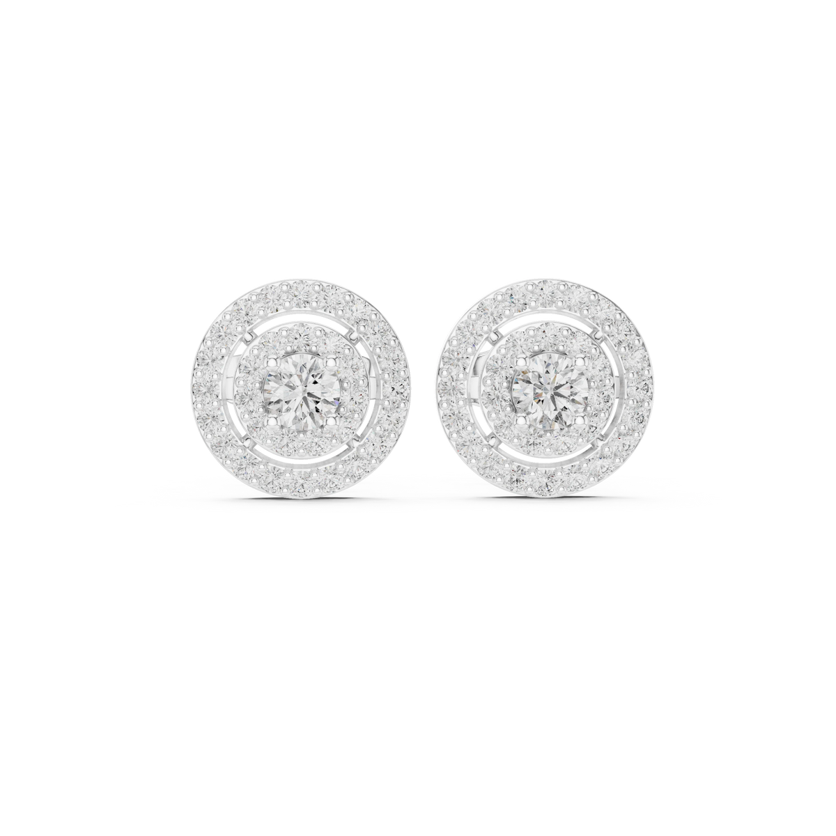 Round Double Halo Moissanite Stud Earrings in white 925 sterling silver, view 4