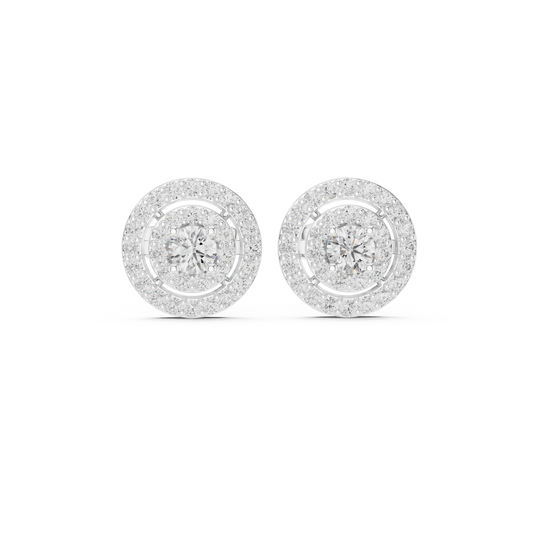 Round Double Halo Moissanite Stud Earrings in white 925 sterling silver, view 4