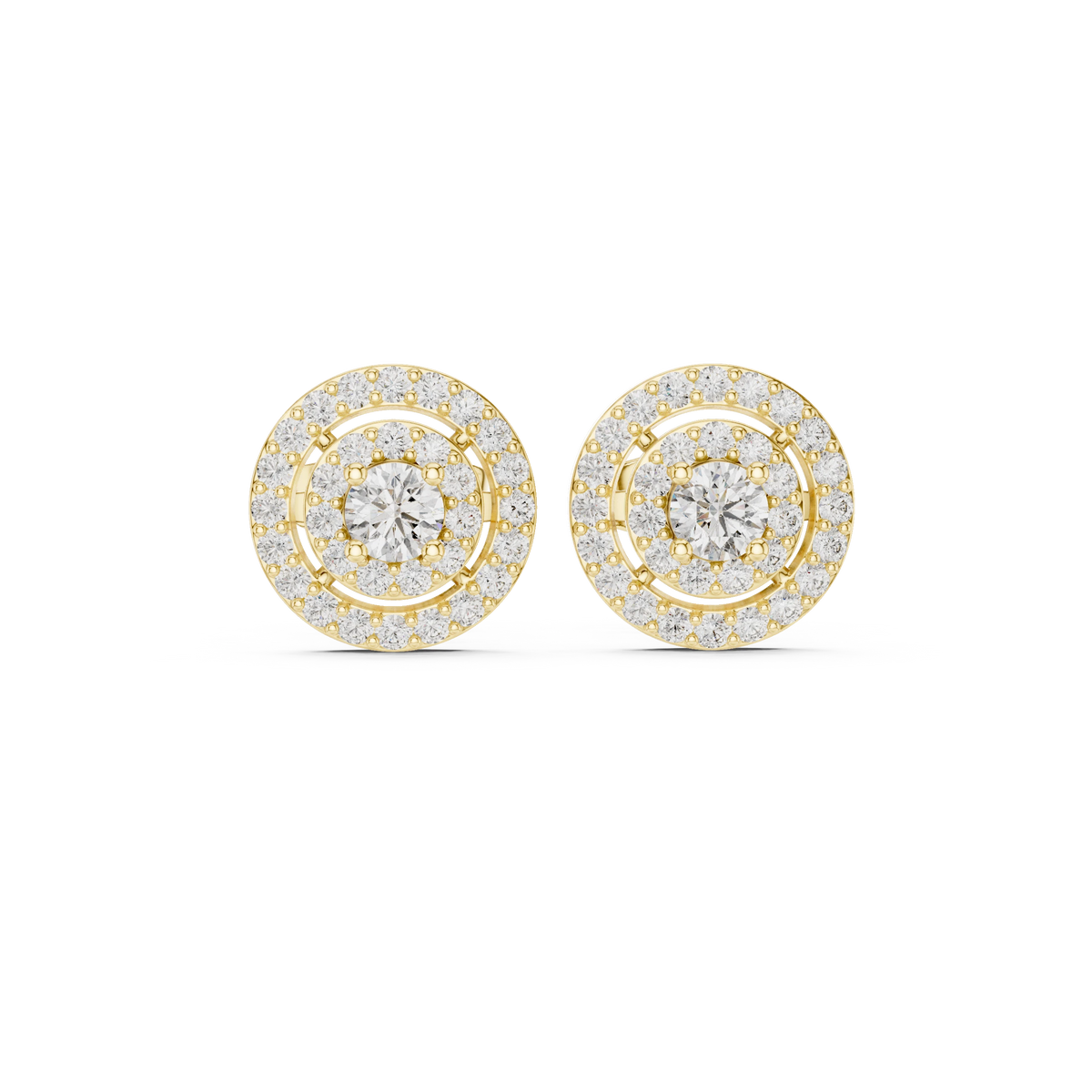 Round Double Halo Moissanite Stud Earrings in yellow 925 sterling silver, view 4