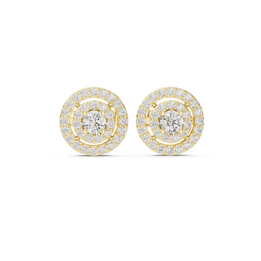 Round Double Halo Moissanite Stud Earrings in yellow 925 sterling silver, view 4