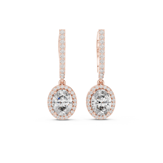 Oval Halo Moissanite Pavé Huggie Drop Earrings in rose 925 sterling silver, view 4