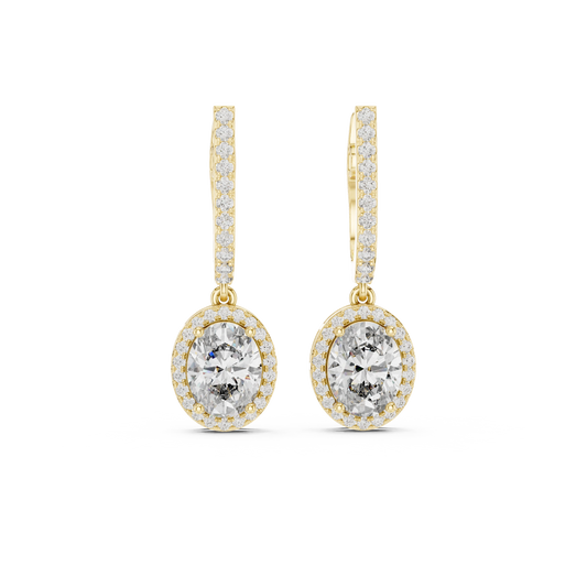 Oval Halo Moissanite Pavé Huggie Drop Earrings in yellow 925 sterling silver, view 4