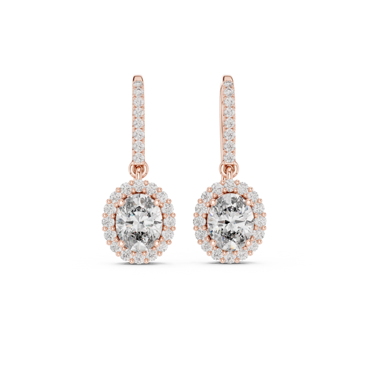 Oval Halo Moissanite Pavé Fish Hook Drop Earrings in rose 925 sterling silver, view 4