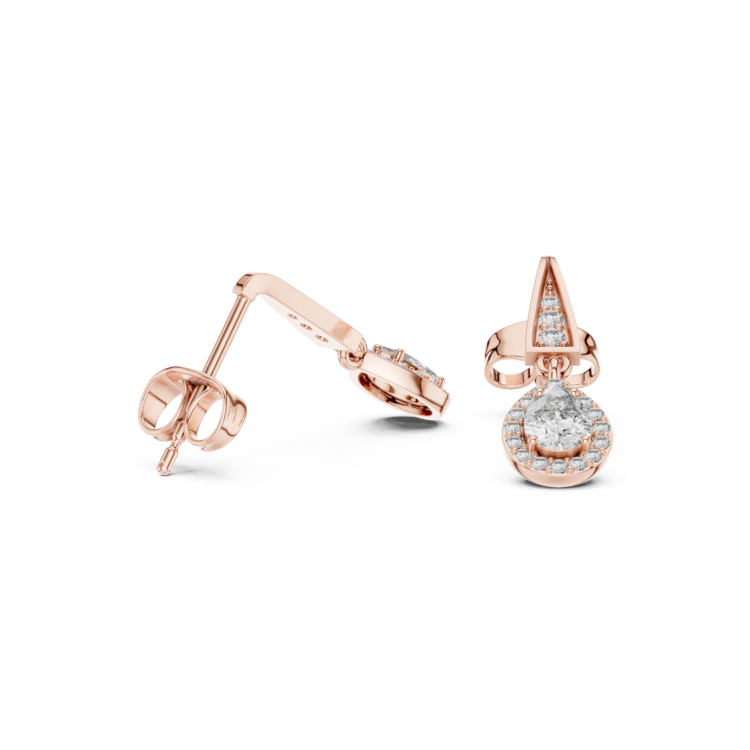 Pear Halo Moissanite Drop Earrings with Tapered Bar Top in rose 925 sterling silver, view 1