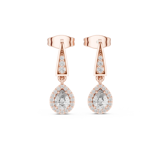 Pear Halo Moissanite Drop Earrings with Tapered Bar Top in rose 925 sterling silver, view 4