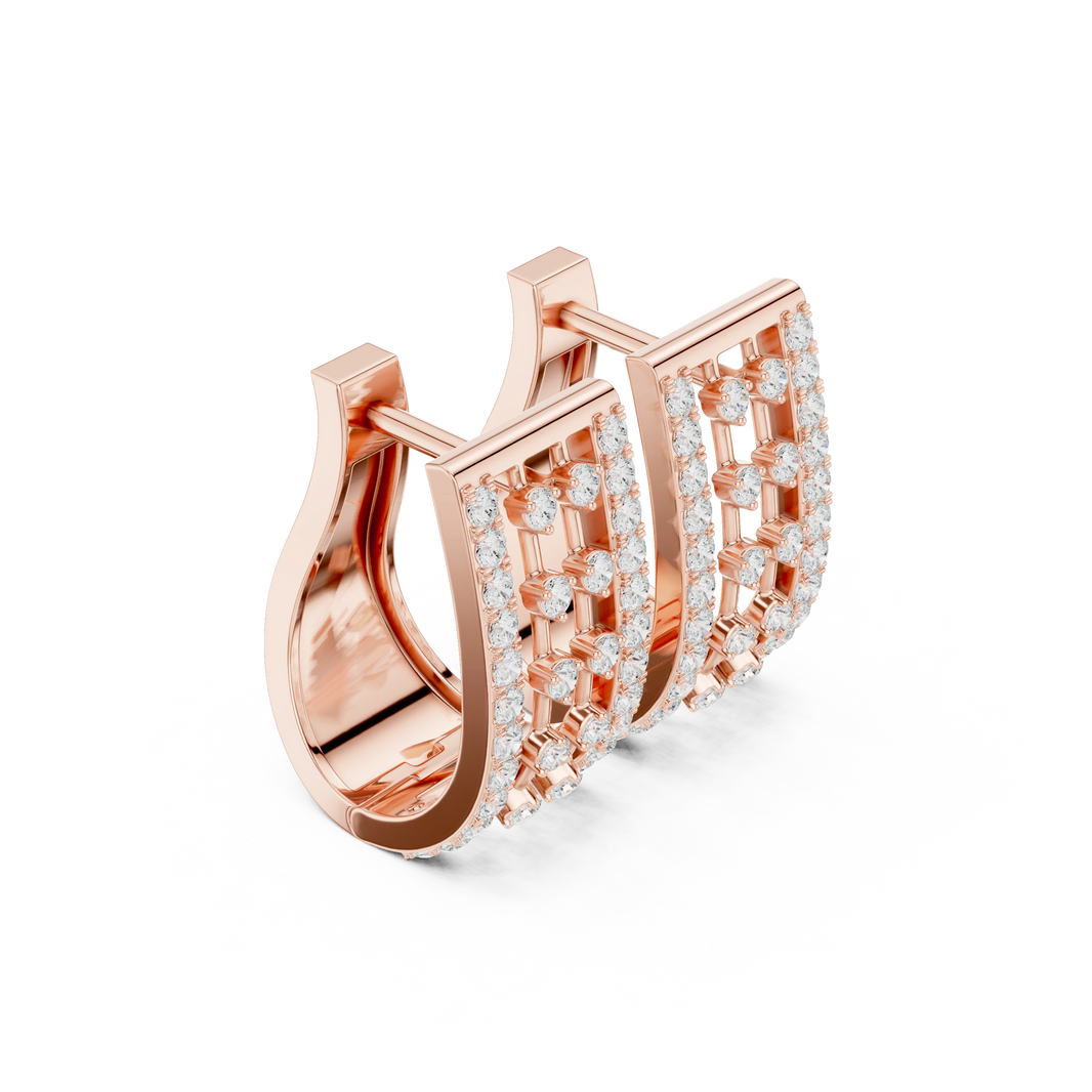 Wide Double Column Pavé Moissanite Huggie Earrings in rose 925 sterling silver, view 1